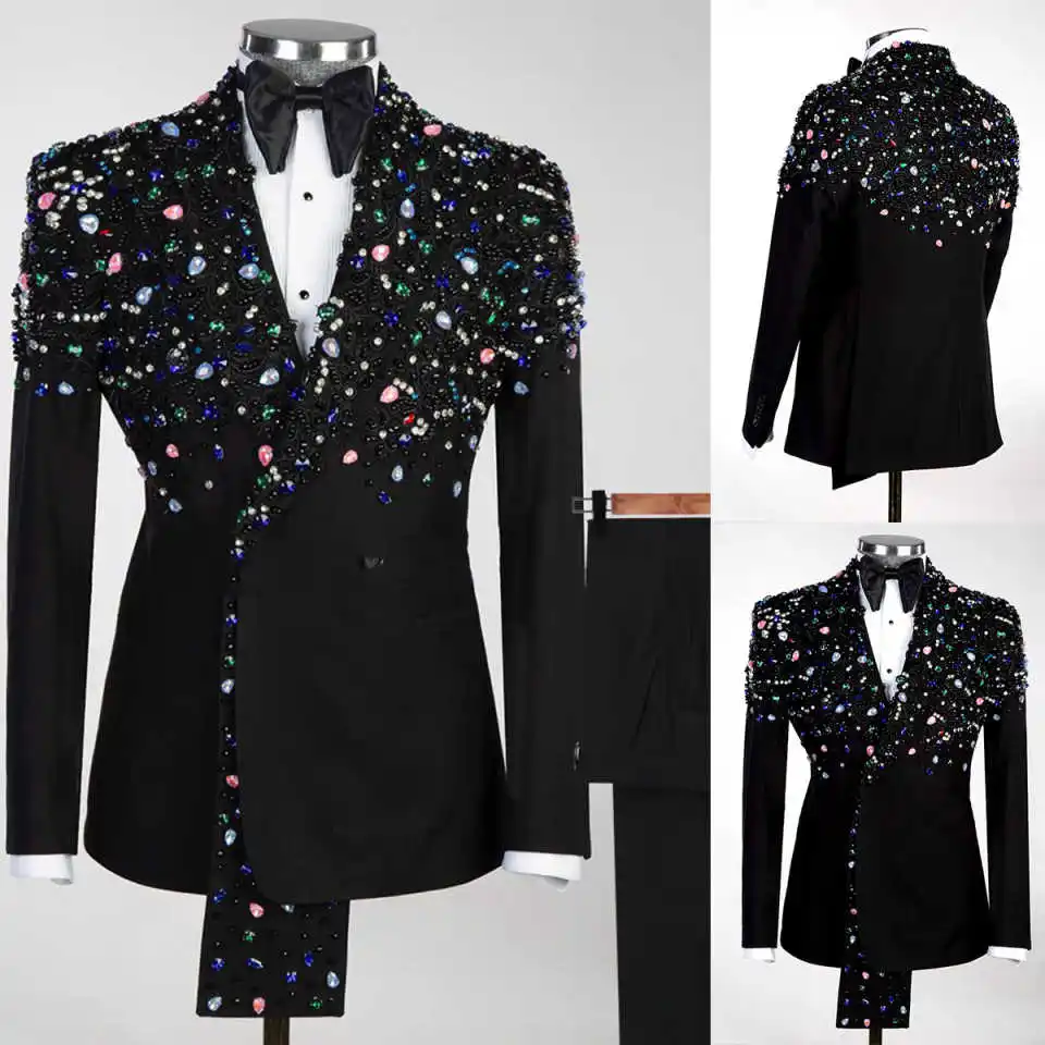 Shining Men Suits 2 Pieces Set Double Breasted Diamond Crystals Formal Business Banquet Prom Wedding Groom Tuxedo Customized
Shining Men Suits 2 Pieces Set Double Breasted Diamond Crystals Formal Business Banquet Prom Wedding Groom Tuxedo Customized