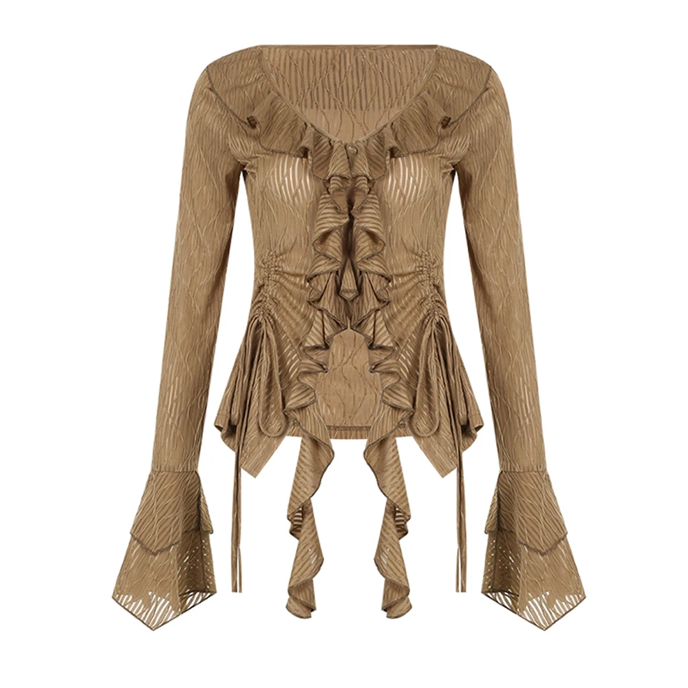 Women Brown Gothic T-Shirt Harajuku Long Sleeve T Shirt Korean Y2k Vintage 2000s Aesthetic Fashion Oversize Tee Top 2025 Autumn
Women Brown Gothic T-Shirt Harajuku Long Sleeve T Shirt Korean Y2k Vintage 2000s Aesthetic Fashion Oversize Tee Top 2025 Autumn
