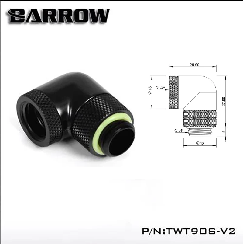 Barrow TWT90S-V2 G1/4''thread 90 degree two Rotary Fitting Adapter Rotating 360 degrees water cooling Adapters
Barrow TWT90S-V2 G1/4''thread 90 degree two Rotary Fitting Adapter Rotating 360 degrees water cooling Adapters