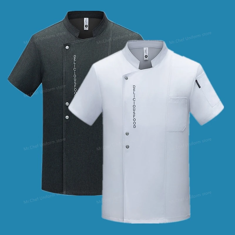 Кухонное дышащее пальто шеф-повара, летняя мужская черная униформа шеф-повара, фартук для ресторана, шорты шеф-повара с короткими рукавами, куртка, рабочая одежда с логотипом 
Кухонное дышащее пальто шеф-повара, летняя мужская черная униформа шеф-повара, фартук для ресторана, шорты шеф-повара с короткими рукавами, куртка, рабочая одежда с логотипом