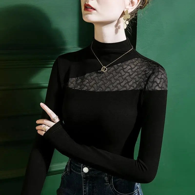 Women's f High Collar Lace Patchwork Base irt Long Sve Winter Faion Ladies' Premium Quali Embroidered Top
Women's f High Collar Lace Patchwork Base irt Long Sve Winter Faion Ladies' Premium Quali Embroidered Top