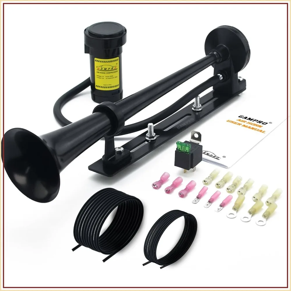 150DB 12V Air Horn with Compressor, Chrome Zinc Single Trumpet Truck Horn for Any 12V Vehicles Trucks Boats Cars
150DB 12V Air Horn with Compressor, Chrome Zinc Single Trumpet Truck Horn for Any 12V Vehicles Trucks Boats Cars