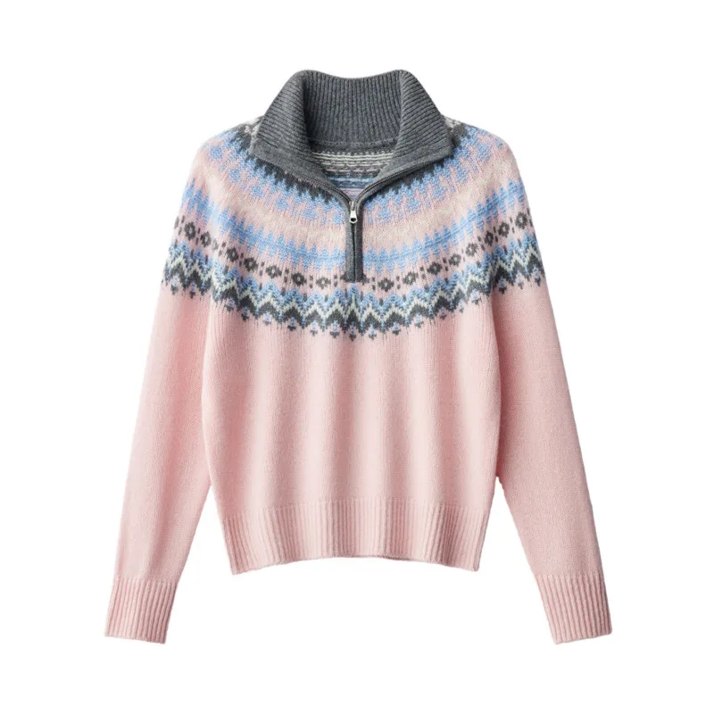 Зимний жаккардовый свитер из 100% шерсти Fair Isle, женский свободный теплый вязаный кардиган на полумолнии, пальто
Зимний жаккардовый свитер из 100% шерсти Fair Isle, женский свободный теплый вязаный кардиган на полумолнии, пальто