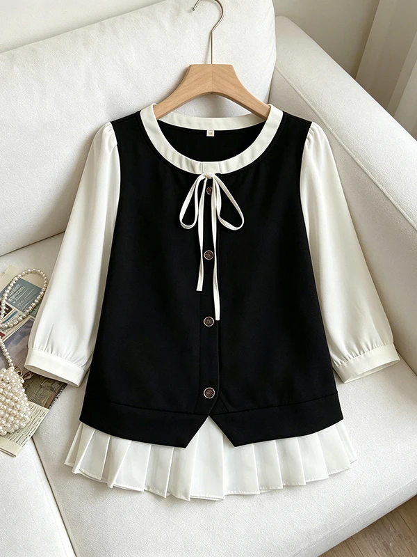 plus Size Black Seven-Quarter Sleeve Shirt Women's 2026 New Spring Summer Slimming High-End Feeling Small Top Korean Style
plus Size Black Seven-Quarter Sleeve Shirt Women's 2026 New Spring Summer Slimming High-End Feeling Small Top Korean Style