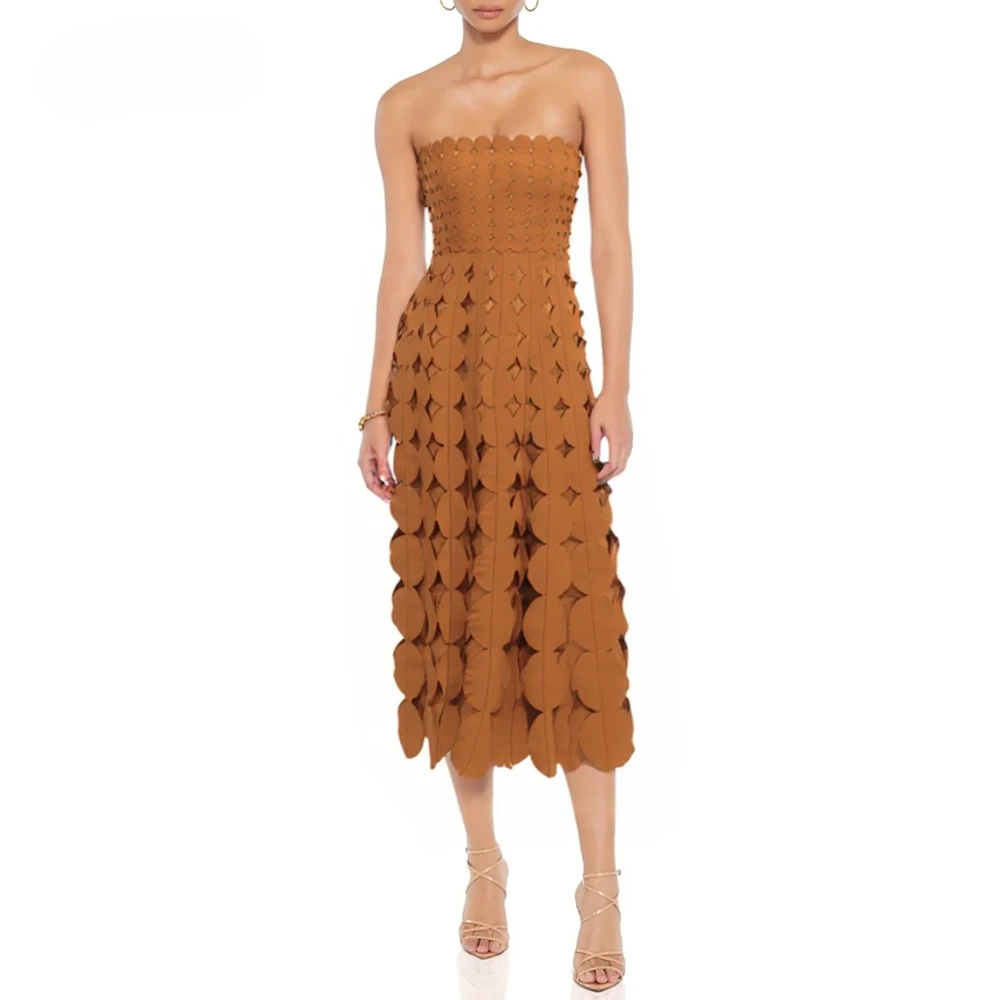 Brown Spliced Hollow Out Party Dresses for Women Strapless Sleeveless High Waist Slimming Temperament Dress Female Fashion
Brown Spliced Hollow Out Party Dresses for Women Strapless Sleeveless High Waist Slimming Temperament Dress Female Fashion