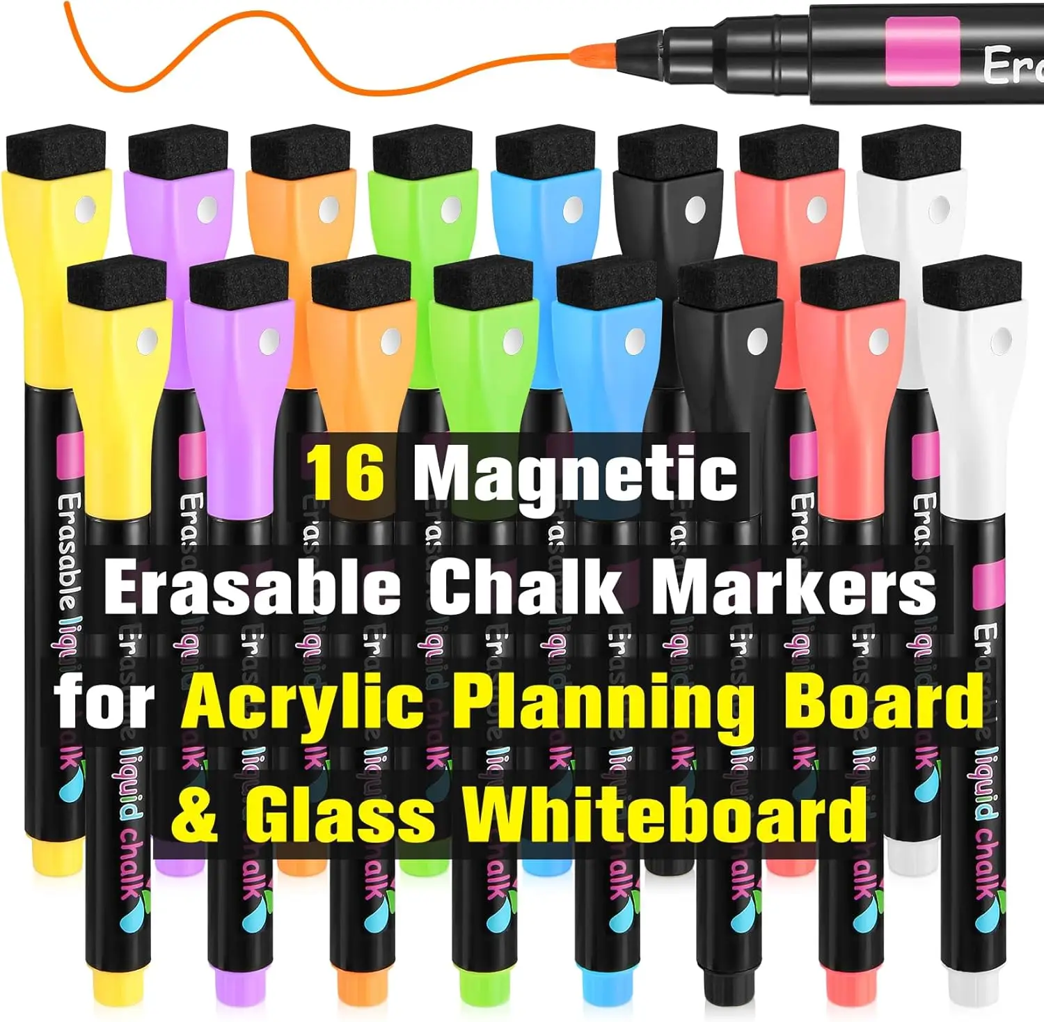 16 Pack Magnetic Wet Erase Markers, 8 Colors, Fine Tip for Glass Whiteboard Acrylic Calendar
16 Pack Magnetic Wet Erase Markers, 8 Colors, Fine Tip for Glass Whiteboard Acrylic Calendar