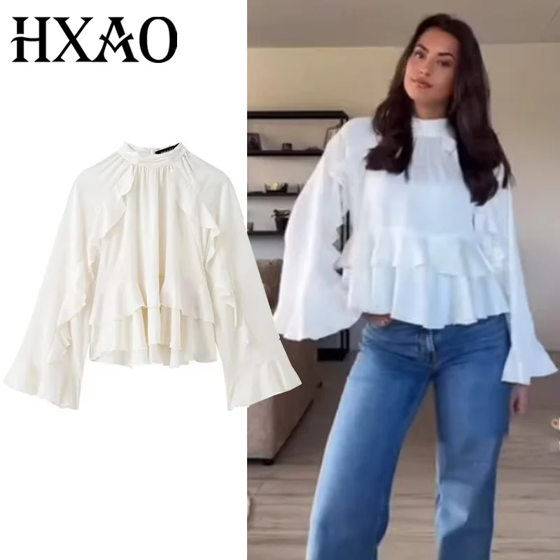 HXAO Woman Blouses Cropped Ruffle Blouse Long Sleeve Top Ruched Summer Plain Shirts Layered Beautiful Women's Blouses 088
HXAO Woman Blouses Cropped Ruffle Blouse Long Sleeve Top Ruched Summer Plain Shirts Layered Beautiful Women's Blouses 088