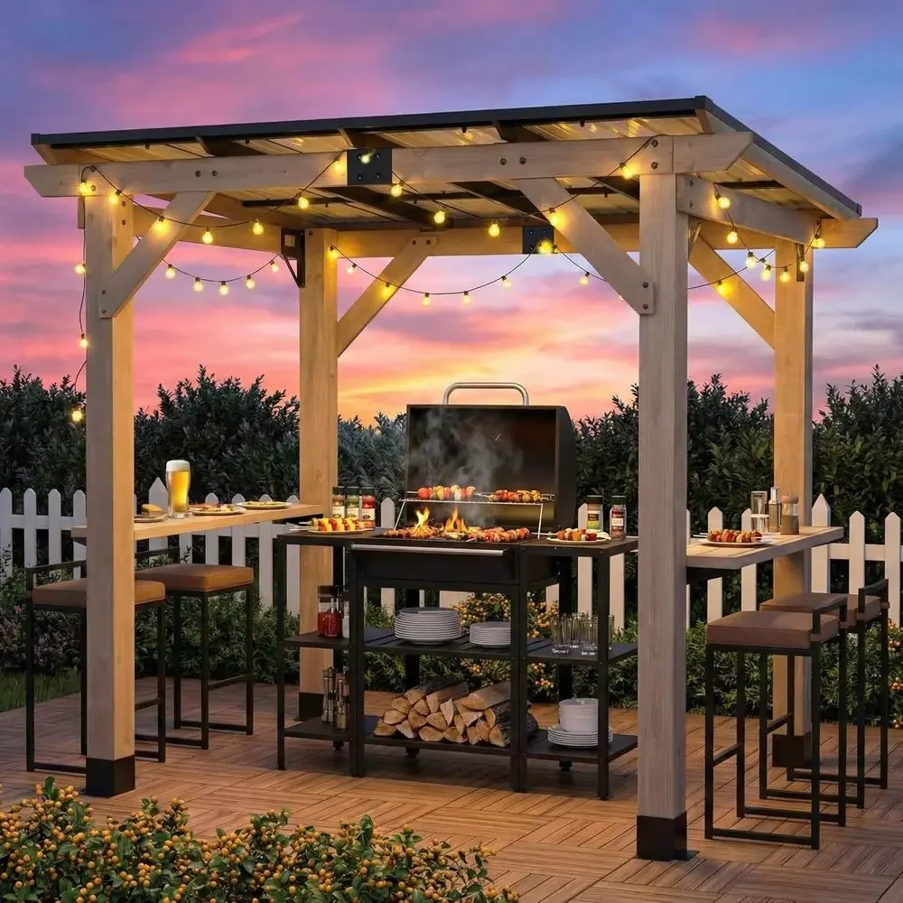 Outdoor Wooden BBQ Gazebo with Sloping Roof and Side Storage for Patio, Garden, and Backyard
Outdoor Wooden BBQ Gazebo with Sloping Roof and Side Storage for Patio, Garden, and Backyard