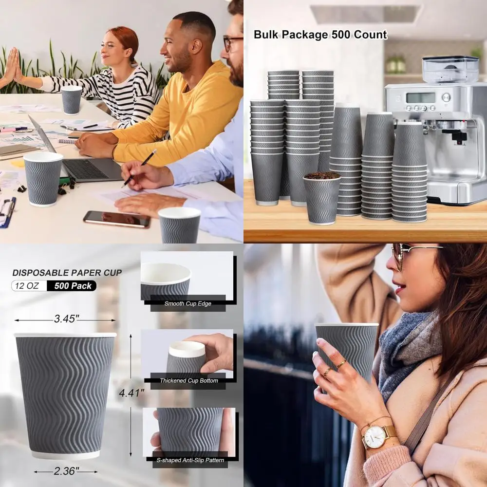 Одноразовые изолированные бумажные кофейные чашки на 12 унций, оптовая упаковка, дизайн с рябьющей стеной, серый
Одноразовые изолированные бумажные кофейные чашки на 12 унций, оптовая упаковка, дизайн с рябьющей стеной, серый
