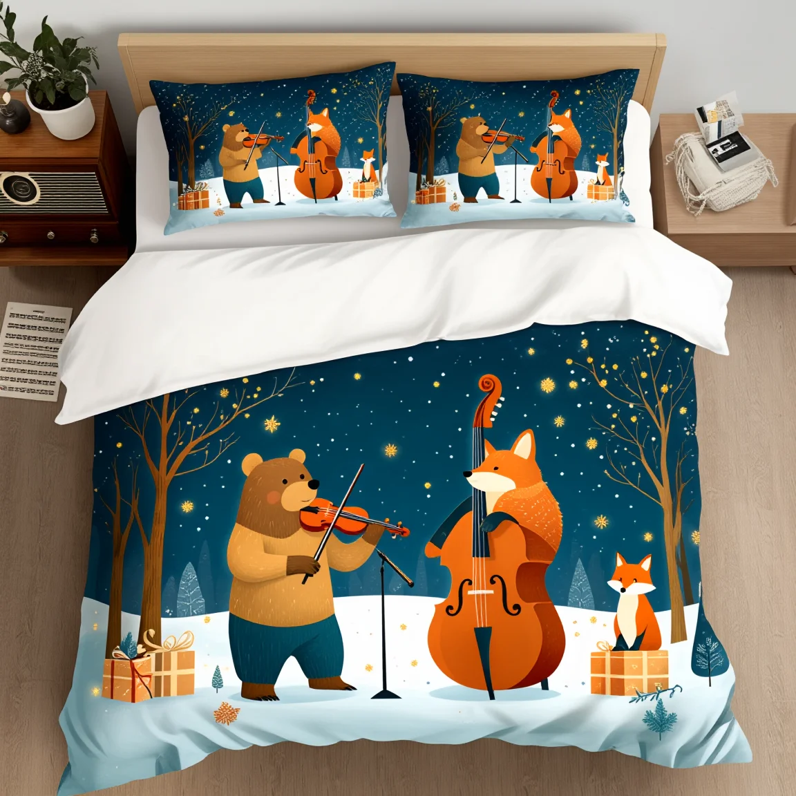 3Pcs Christmas Night Concert Bedding Set Polyester Animal Band Print Duvet Cover Queen Size Soft Home Textile Unique Musical
3Pcs Christmas Night Concert Bedding Set Polyester Animal Band Print Duvet Cover Queen Size Soft Home Textile Unique Musical