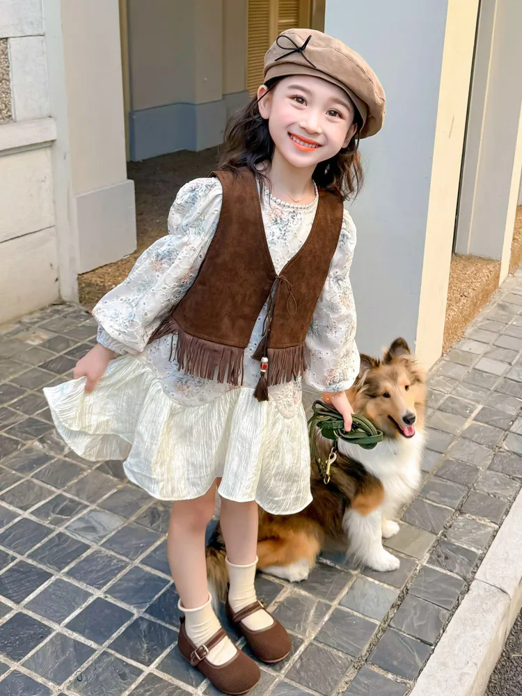 Girls' Vintage Dress Set Spring Autumn Baby Girl Princess Tassel Vest Floral Dress Two-Piece Set
Girls' Vintage Dress Set Spring Autumn Baby Girl Princess Tassel Vest Floral Dress Two-Piece Set