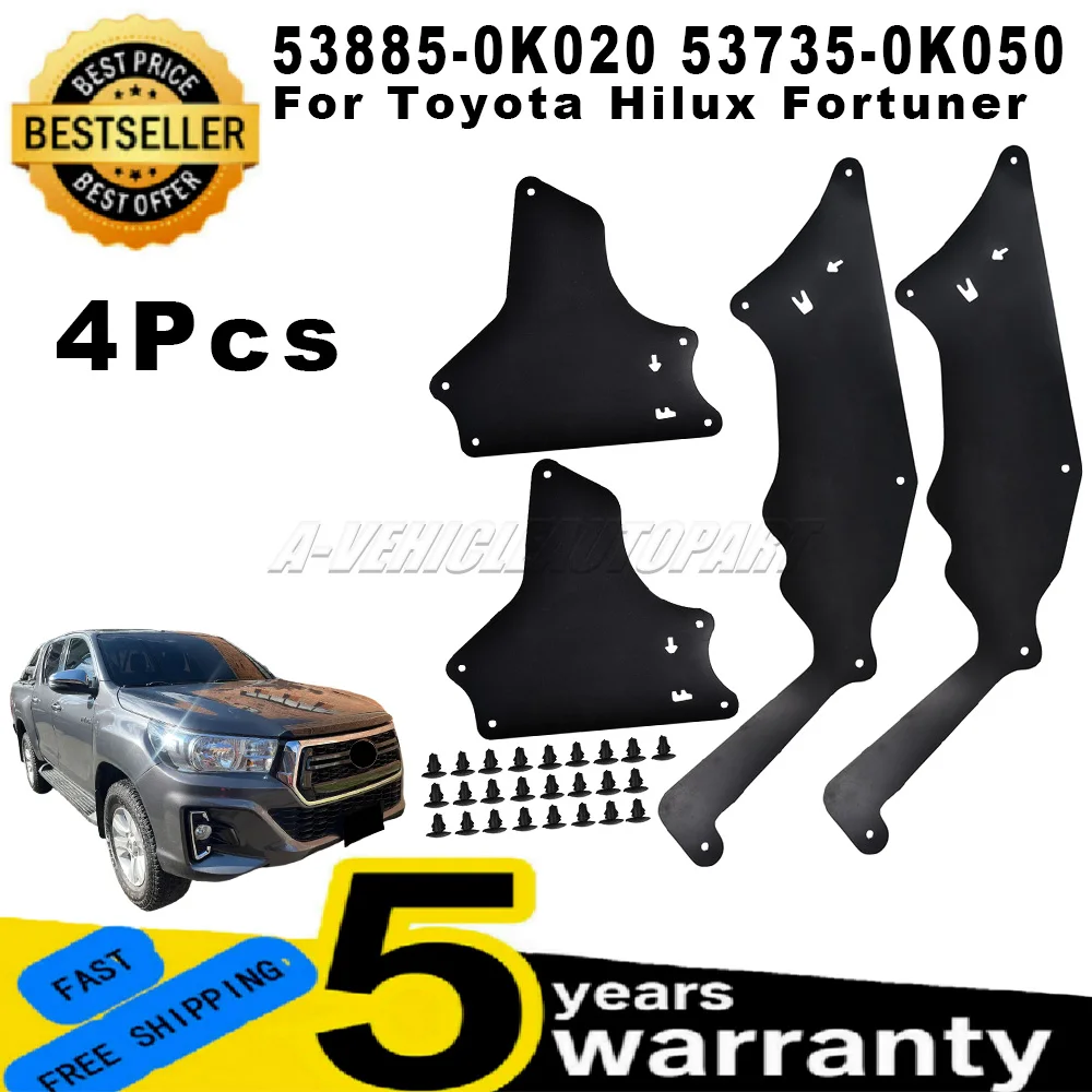 For Toyota Hilux Fortuner 2004-2015 4Pcs Front wheel shock absorber Splash Shield Fender Car Accessories 53885-0K020 53735-0K050
For Toyota Hilux Fortuner 2004-2015 4Pcs Front wheel shock absorber Splash Shield Fender Car Accessories 53885-0K020 53735-0K050