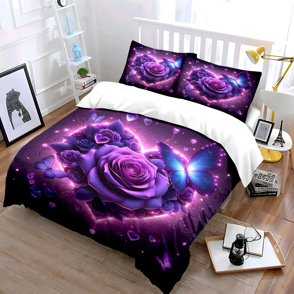 Dreamy purple roses and butterfly hearts Bedding Set for Kids Luxury Gift 3pcs Digital Print Comforter Set Soft Comfortable
Dreamy purple roses and butterfly hearts Bedding Set for Kids Luxury Gift 3pcs Digital Print Comforter Set Soft Comfortable