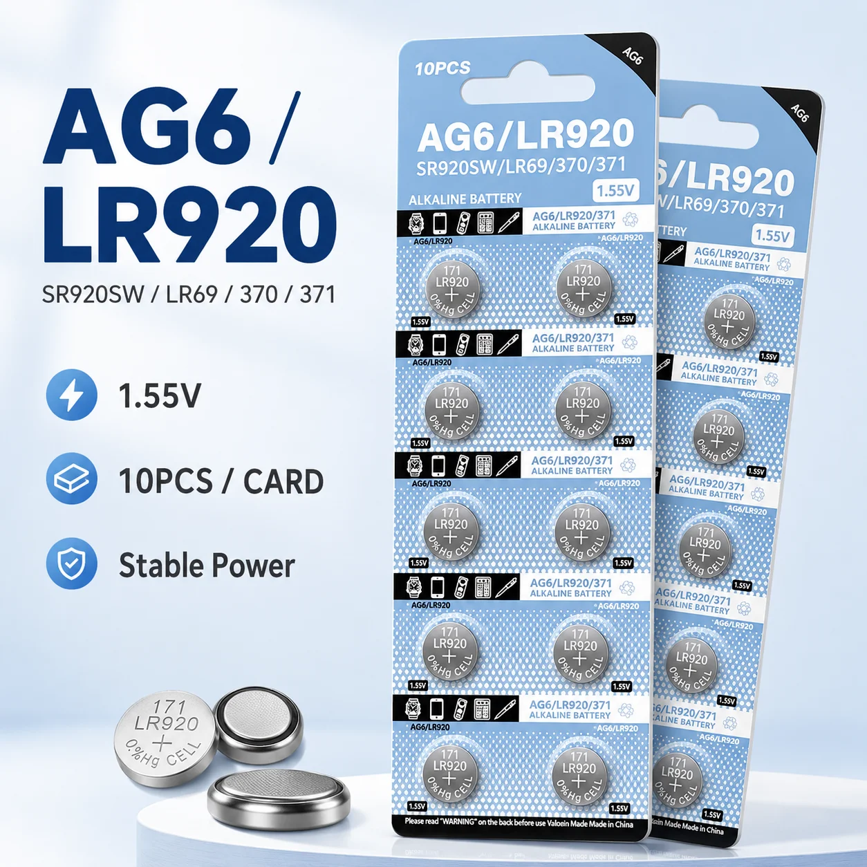 AG6 371 SR920SW LR920 SR927 171 370 L921 LR69 1.55V Coin Cell Battery for Watch Calculator Remote
AG6 371 SR920SW LR920 SR927 171 370 L921 LR69 1.55V Coin Cell Battery for Watch Calculator Remote