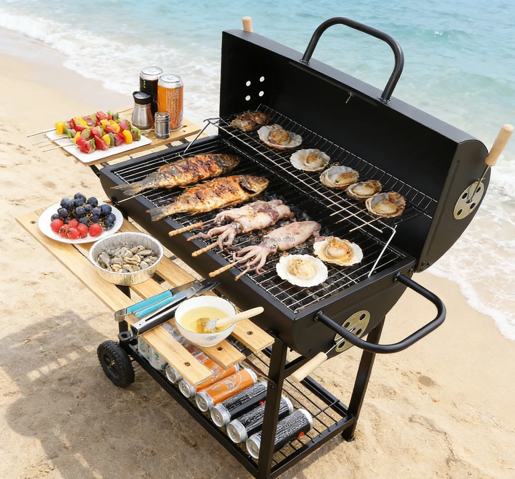Outdoor Kitchen Barbeque Barbecue Large Heavy Duty Trolley Grill Barrel Charcoal Grill BBQ Smoker With Lid
Outdoor Kitchen Barbeque Barbecue Large Heavy Duty Trolley Grill Barrel Charcoal Grill BBQ Smoker With Lid