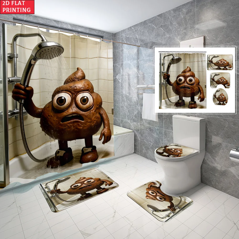 1/4Pcs Shower Curtain & Bath Mat Set Non-Slip Shower Curtain & Bath Mat Set, Print Poo Character Showering with Expressive Face
1/4Pcs Shower Curtain & Bath Mat Set Non-Slip Shower Curtain & Bath Mat Set, Print Poo Character Showering with Expressive Face