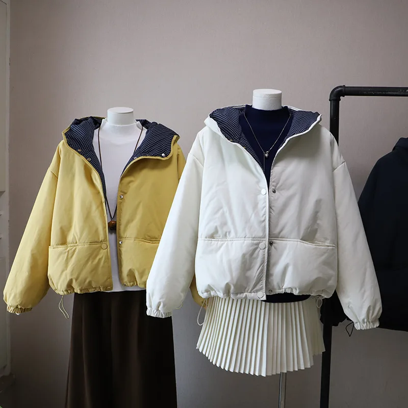Korean Plaid Hooded Cotton Coat Women's Winter Chic Contrast Color Single Breasted Warm Outerwear Loose Versatile Quilted Jacket
Korean Plaid Hooded Cotton Coat Women's Winter Chic Contrast Color Single Breasted Warm Outerwear Loose Versatile Quilted Jacket