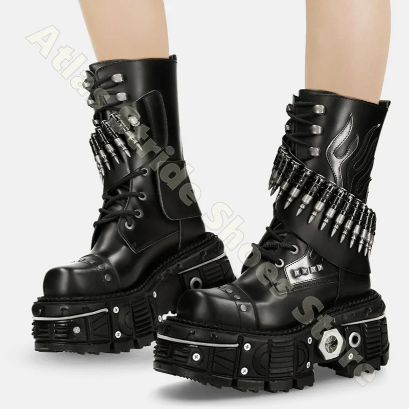 Platform Bullet Decor Flame Pattern Lace Up Boots Non Slip Cushioned Supportive Lightweight Breathable Gothic Punk Style Boots
Platform Bullet Decor Flame Pattern Lace Up Boots Non Slip Cushioned Supportive Lightweight Breathable Gothic Punk Style Boots