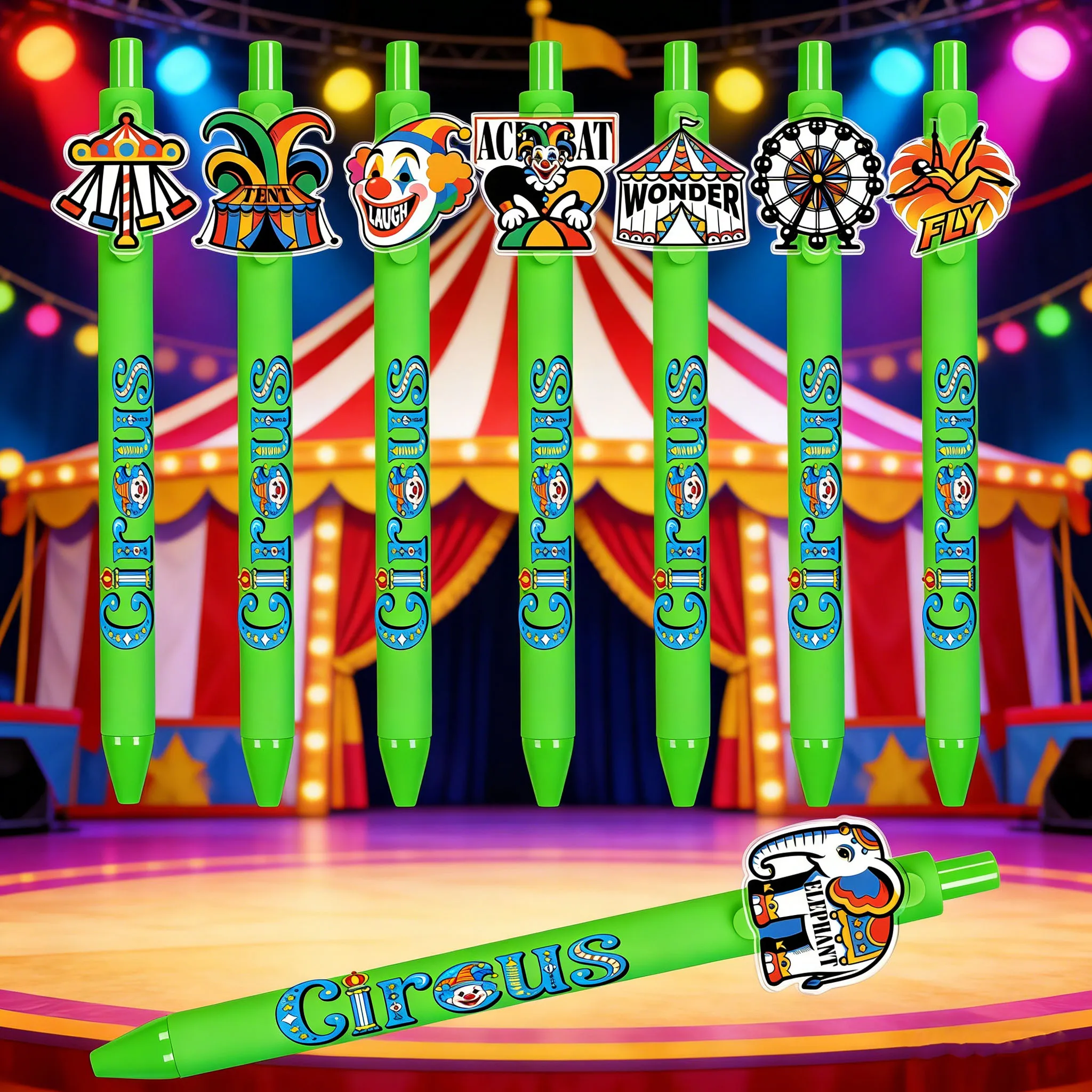 Набор из 8/16 ручек с ретро-дизайном в цирковой тематике, зеленые, с креативным узором, для офиса, с кнопочным механизмом, для подписи
Набор из 8/16 ручек с ретро-дизайном в цирковой тематике, зеленые, с креативным узором, для офиса, с кнопочным механизмом, для подписи