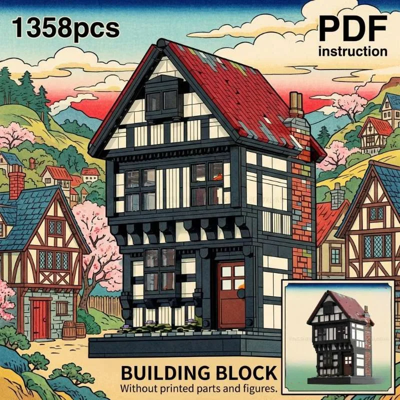 Medieval Architecture Jettying Style Tudor Timber Framed Townhouse MOC Block Model
Medieval Architecture Jettying Style Tudor Timber Framed Townhouse MOC Block Model