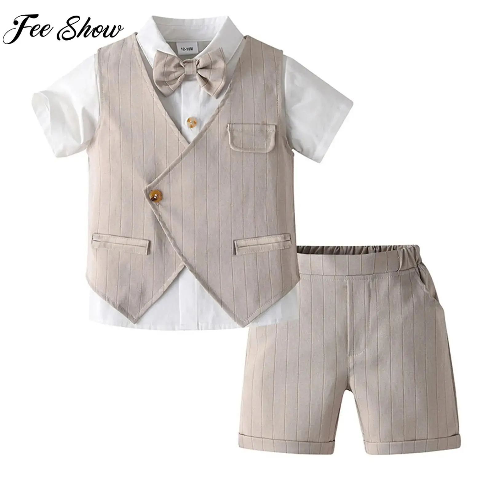 Kids Boys Summer Gentlemen Suit Birthday Wedding Party Formal Outfit Short Sleeve Lapel Bow Tie Shirt Tops with Shorts Vest
Kids Boys Summer Gentlemen Suit Birthday Wedding Party Formal Outfit Short Sleeve Lapel Bow Tie Shirt Tops with Shorts Vest