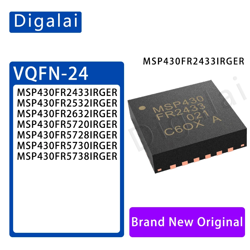 MSP430FRxx32/573xIRGER FRAM MCU 16KB +2KB RAM Ultra-Low Power 1.8-3.6V VQFN-24 Bulk Stock for Medical/Environmental Sensors
MSP430FRxx32/573xIRGER FRAM MCU 16KB +2KB RAM Ultra-Low Power 1.8-3.6V VQFN-24 Bulk Stock for Medical/Environmental Sensors