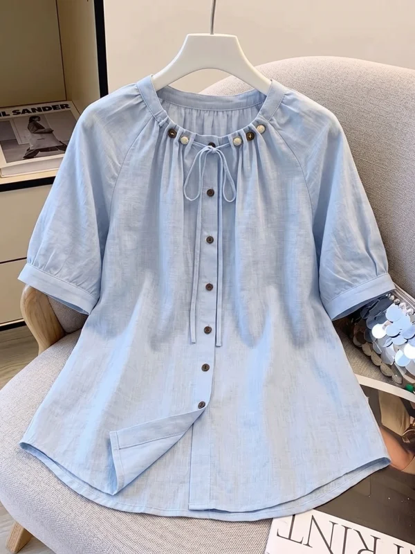 Light Blue Beaded Short Sleeve Shirt Women's Summer New Style Big Size Fat MM Anti-Aging Doll Shirt Korean Style Loose Fit
Light Blue Beaded Short Sleeve Shirt Women's Summer New Style Big Size Fat MM Anti-Aging Doll Shirt Korean Style Loose Fit