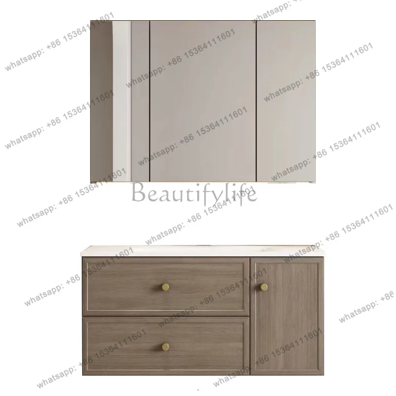 Bathroom Combination Cabinet Ceramic Integrated Basin Multi-layer Solid Wood Smart Mirror Cabinet Hand-washing Feng Shui Mirror
Bathroom Combination Cabinet Ceramic Integrated Basin Multi-layer Solid Wood Smart Mirror Cabinet Hand-washing Feng Shui Mirror