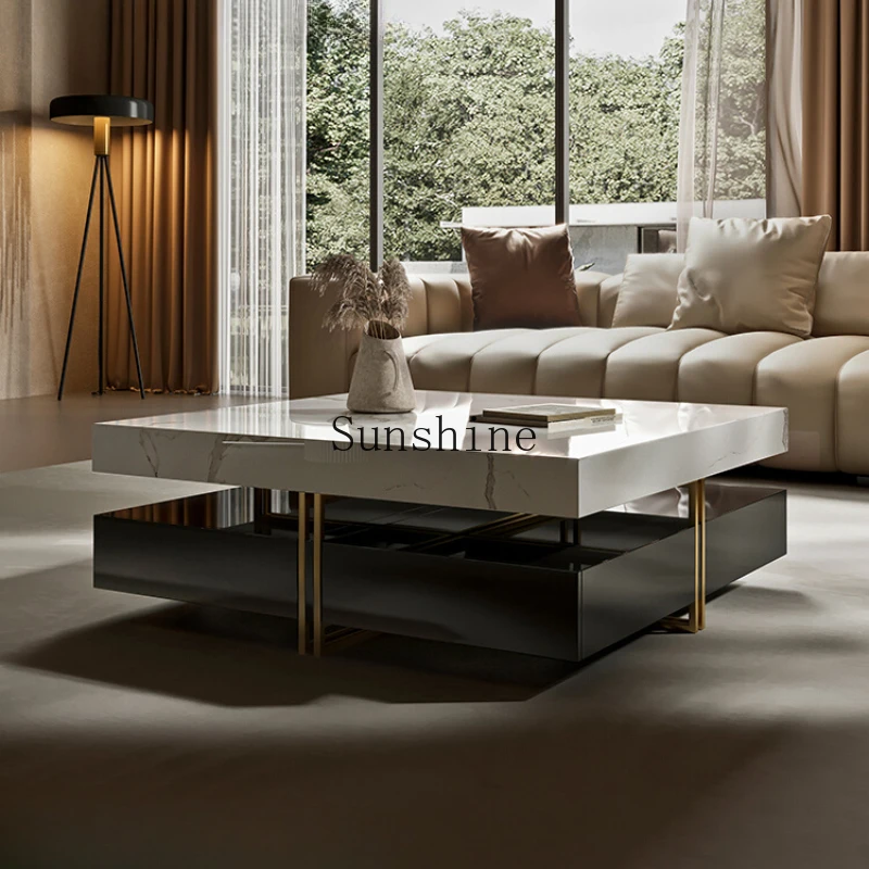 Light luxury high-end large apartment living room household bright rock slab square table
Light luxury high-end large apartment living room household bright rock slab square table