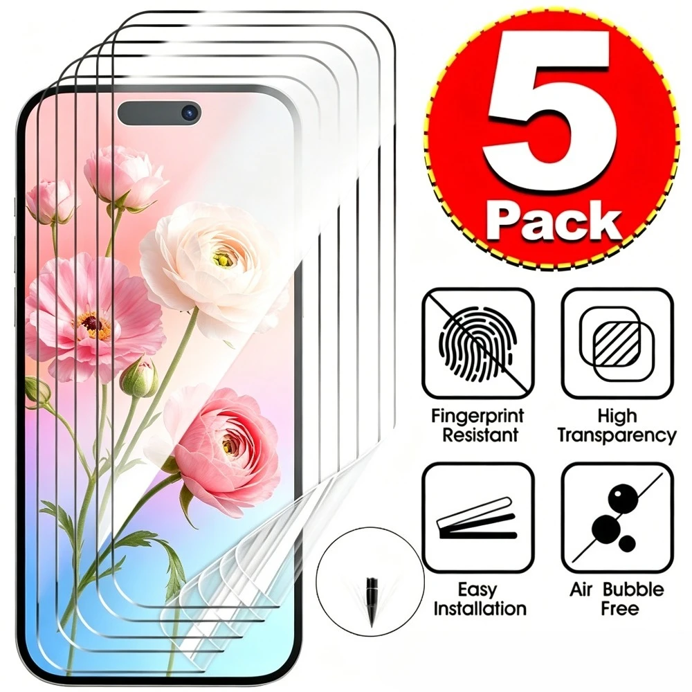 5Pcs Ultra Clear Hydrogel Film for iPhone 17/16/14/15/Pro Max/13/12/11/Pro Air/17e/16e/15/14/Plus Full Coverage Screen Protector
5Pcs Ultra Clear Hydrogel Film for iPhone 17/16/14/15/Pro Max/13/12/11/Pro Air/17e/16e/15/14/Plus Full Coverage Screen Protector