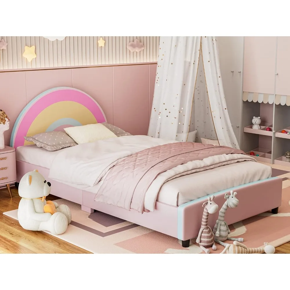 IKIFLY Kids Twin Bed Frames with Rainbow Headboard, Princess Upholstered Girls Twin Platform Bed, Solid Wood Slats, No Box Sprin
IKIFLY Kids Twin Bed Frames with Rainbow Headboard, Princess Upholstered Girls Twin Platform Bed, Solid Wood Slats, No Box Sprin
