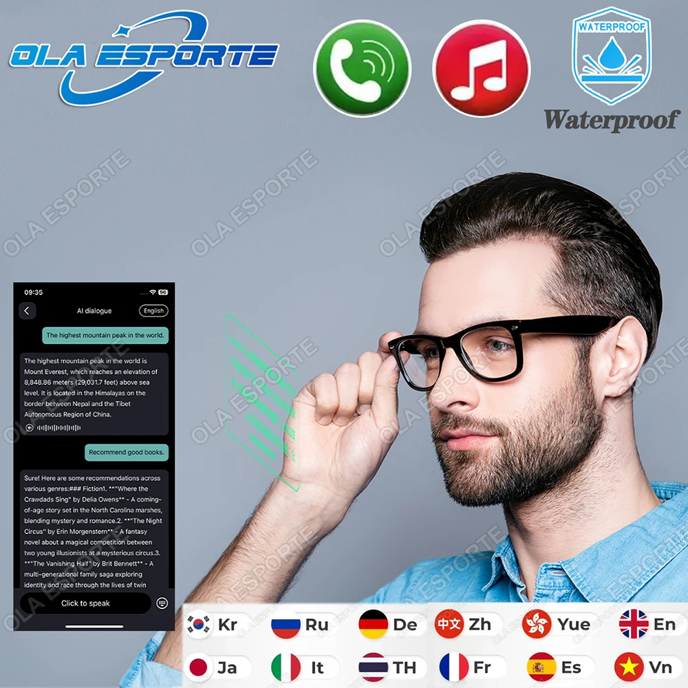 Real-time AI Translation Smart Glasses Men BT Sunglasses Outdoor Sports UV400 Anti Blue Light Lens Waterproof Intelligent Glass
Real-time AI Translation Smart Glasses Men BT Sunglasses Outdoor Sports UV400 Anti Blue Light Lens Waterproof Intelligent Glass