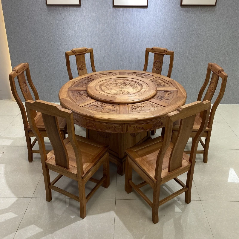 Chinese solid wood round dining table and chair combination imitation classical mahogany wood wax oil craft dining
Chinese solid wood round dining table and chair combination imitation classical mahogany wood wax oil craft dining
