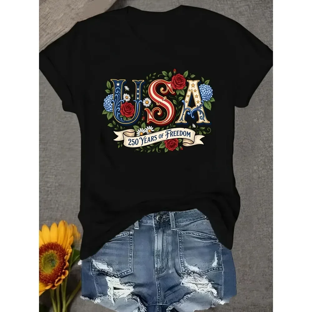 USA 250 Years of Graphic Casual Round-Neck Sweater Soft And Comfortable Women'S Tee
USA 250 Years of Graphic Casual Round-Neck Sweater Soft And Comfortable Women'S Tee