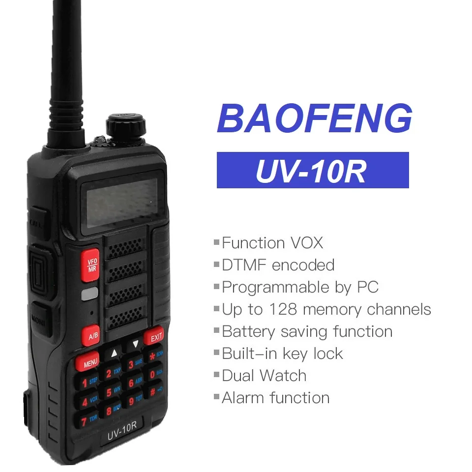 Walkie Talkie 10W BAOFENG UV-10R Portable CB Radio Dual Band VHF/UHF Radio Station LCD Display Radio Transceiver Scanner Radio
Walkie Talkie 10W BAOFENG UV-10R Portable CB Radio Dual Band VHF/UHF Radio Station LCD Display Radio Transceiver Scanner Radio