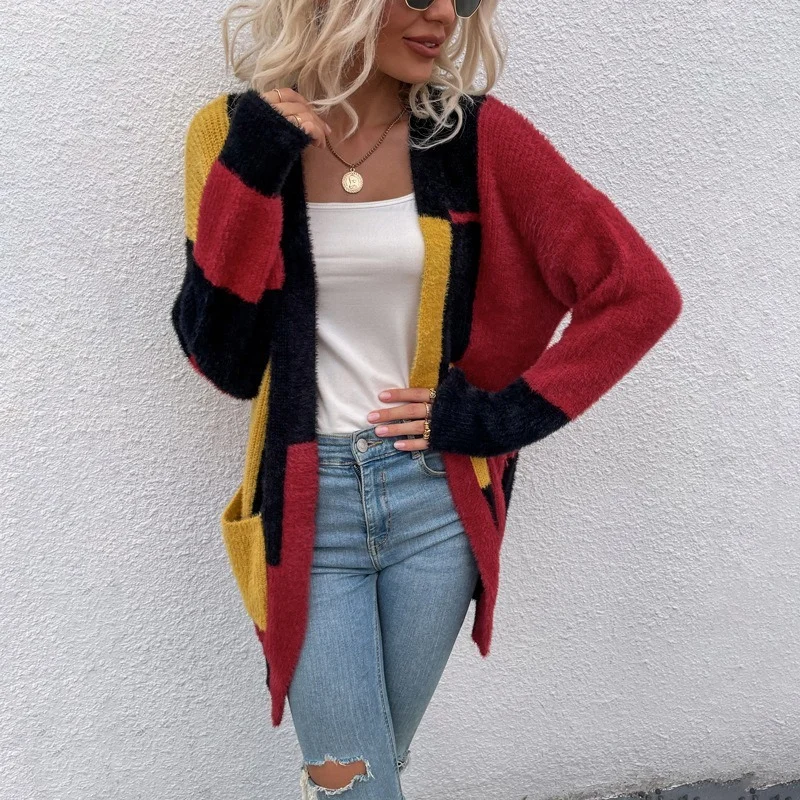 Imitation Mink Hair Knitted Cardigans Women Irregular Block Striped Sweaters Autumn Winter Fashion Loose Casual Warm Cardigans
Imitation Mink Hair Knitted Cardigans Women Irregular Block Striped Sweaters Autumn Winter Fashion Loose Casual Warm Cardigans