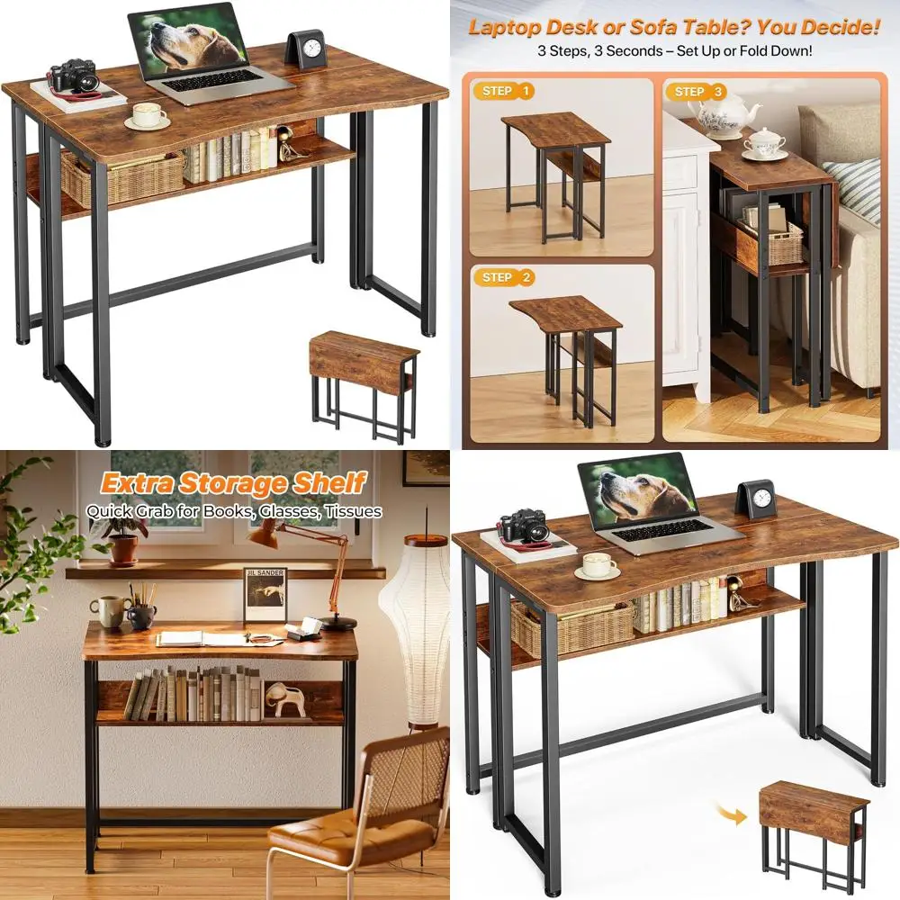 Compact 31.5 Folding Desk with Storage, Rustic Brown, Ideal for Small Spaces and Sofa Side Workstations
Compact 31.5 Folding Desk with Storage, Rustic Brown, Ideal for Small Spaces and Sofa Side Workstations