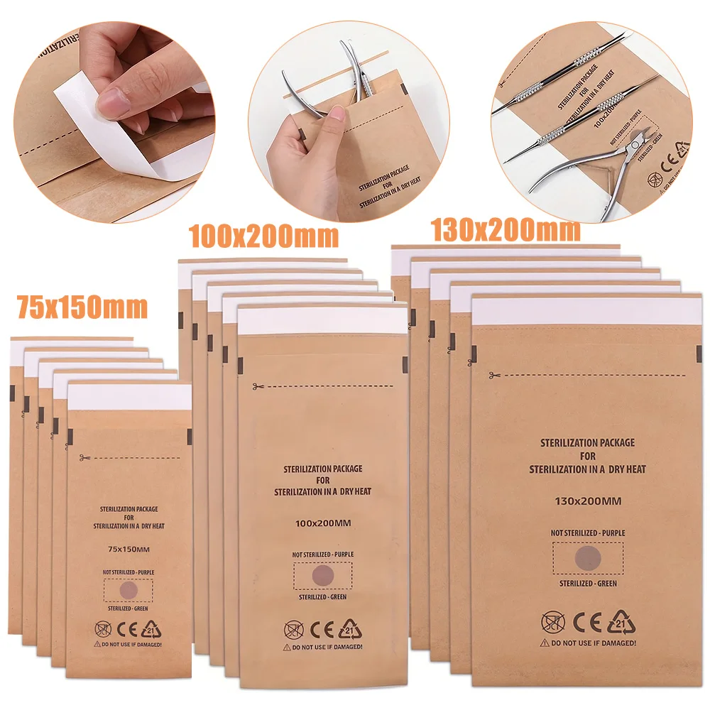 20/100pcs Self-Sealing Sterilization Bags Disposable Manicure Pouches Unscented Autoclave Kraft Paper Cleaning Bag Nail Art Tool
20/100pcs Self-Sealing Sterilization Bags Disposable Manicure Pouches Unscented Autoclave Kraft Paper Cleaning Bag Nail Art Tool