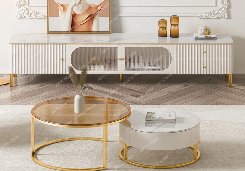 TV Cabinet and Tea Table Combination Living Room Minimalist Premium White TV Stand
TV Cabinet and Tea Table Combination Living Room Minimalist Premium White TV Stand