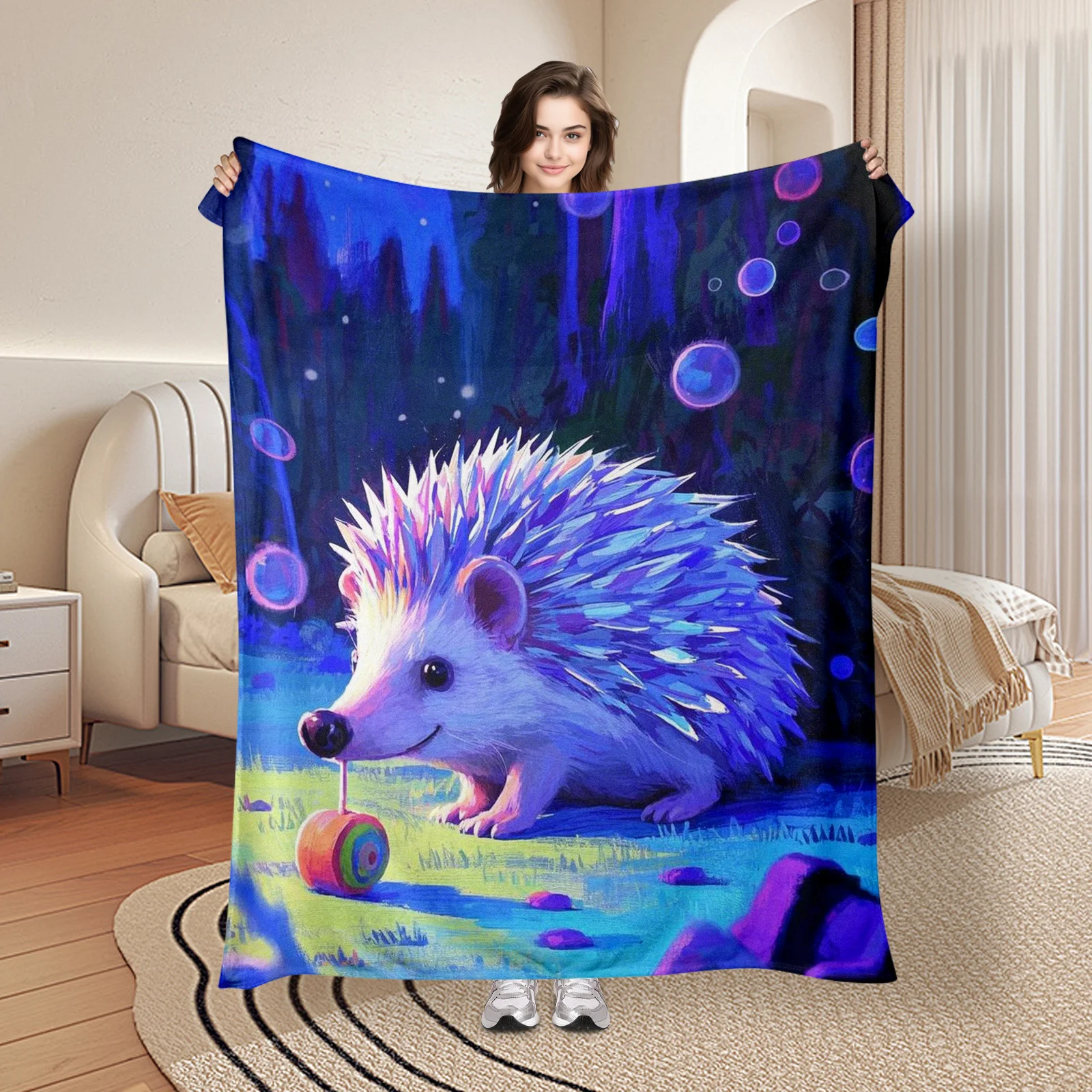 Oil Painting Style Hedgehog In Purple With Bubbles Blanket For Home Decor And Unique Style Statement Aesthetic Enhancement
Oil Painting Style Hedgehog In Purple With Bubbles Blanket For Home Decor And Unique Style Statement Aesthetic Enhancement
