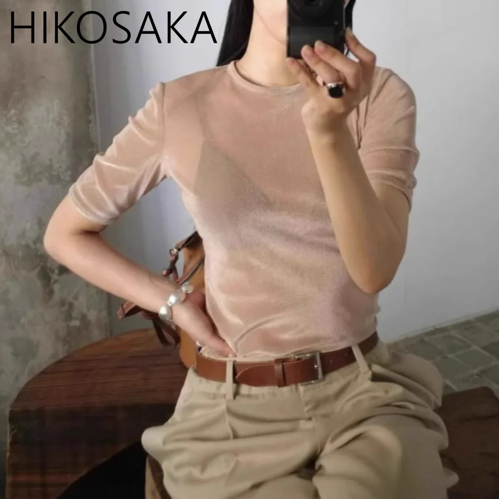 Japanese Spring Summer Velve Semi-through Mesh Stretch Top Simple O-neck Short Sleeve Elegant Tshirts All-match Casual Tee
Japanese Spring Summer Velve Semi-through Mesh Stretch Top Simple O-neck Short Sleeve Elegant Tshirts All-match Casual Tee