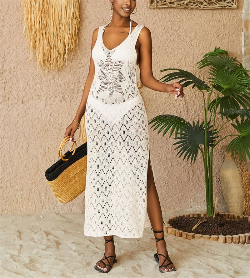 Women‘s Sexy Sleeveless Hollow Out Side Slit Long Knit Dress Female Summer Boho Beach Swimsuit Crochet Swimwear Bikini Cover-Up
Women‘s Sexy Sleeveless Hollow Out Side Slit Long Knit Dress Female Summer Boho Beach Swimsuit Crochet Swimwear Bikini Cover-Up