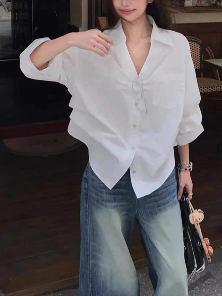 Корейская модная женская ретро-рубашка белого цвета с длинными рукавами, летняя офисная блузка с рукавами-фонариками, топ с утягивающим эффектом на талии, универсальный воротник
Корейская модная женская ретро-рубашка белого цвета с длинными рукавами, летняя офисная блузка с рукавами-фонариками, топ с утягивающим эффектом на талии, универсальный воротник