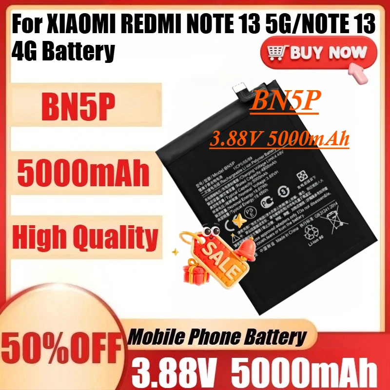 Аккумулятор BN5P для XIAOMI REDMI NOTE 13 5G/NOTE 13 4G + Инструменты, новый аккумулятор BN5P 3.89V 5000mAh
Аккумулятор BN5P для XIAOMI REDMI NOTE 13 5G/NOTE 13 4G + Инструменты, новый аккумулятор BN5P 3.89V 5000mAh