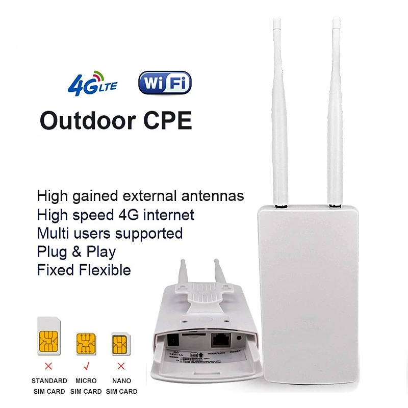 Outerdoor Waterproof 300Mbps Smart 4G Router Home Hotspot RJ45 WAN LAN WIFI Coverage Modem External Antenna CPE
Outerdoor Waterproof 300Mbps Smart 4G Router Home Hotspot RJ45 WAN LAN WIFI Coverage Modem External Antenna CPE