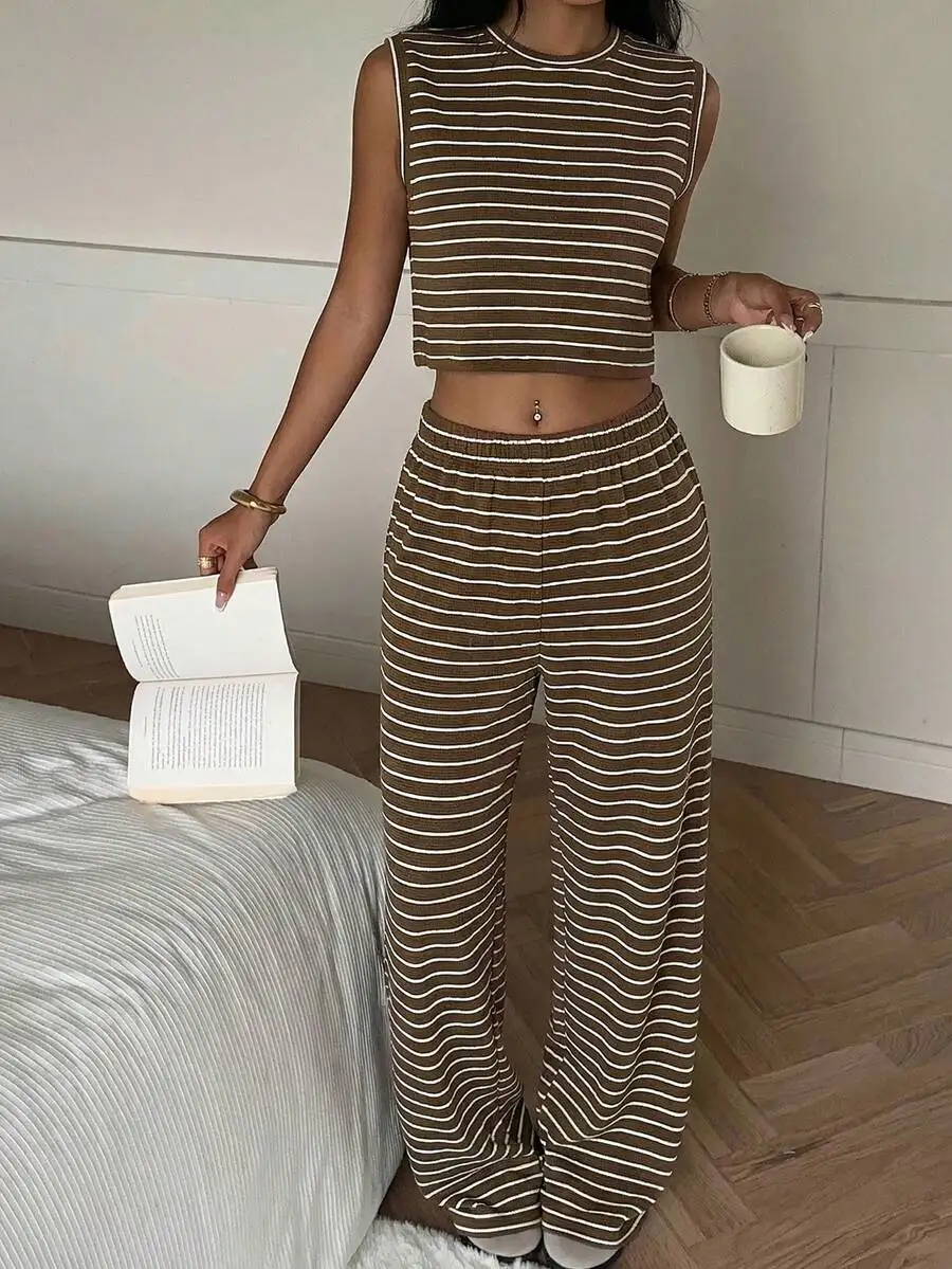 Women Striped Sleeveless Crop Top And Wide Leg Pants Set Casual
Women Striped Sleeveless Crop Top And Wide Leg Pants Set Casual
