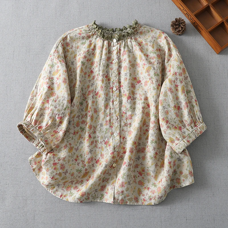 Artistic Embroidered Print Cotton Shirt Women's Loose Fit Five-Quarter Sleeve Fashionable Summer Vintage Shirt Breathable
Artistic Embroidered Print Cotton Shirt Women's Loose Fit Five-Quarter Sleeve Fashionable Summer Vintage Shirt Breathable