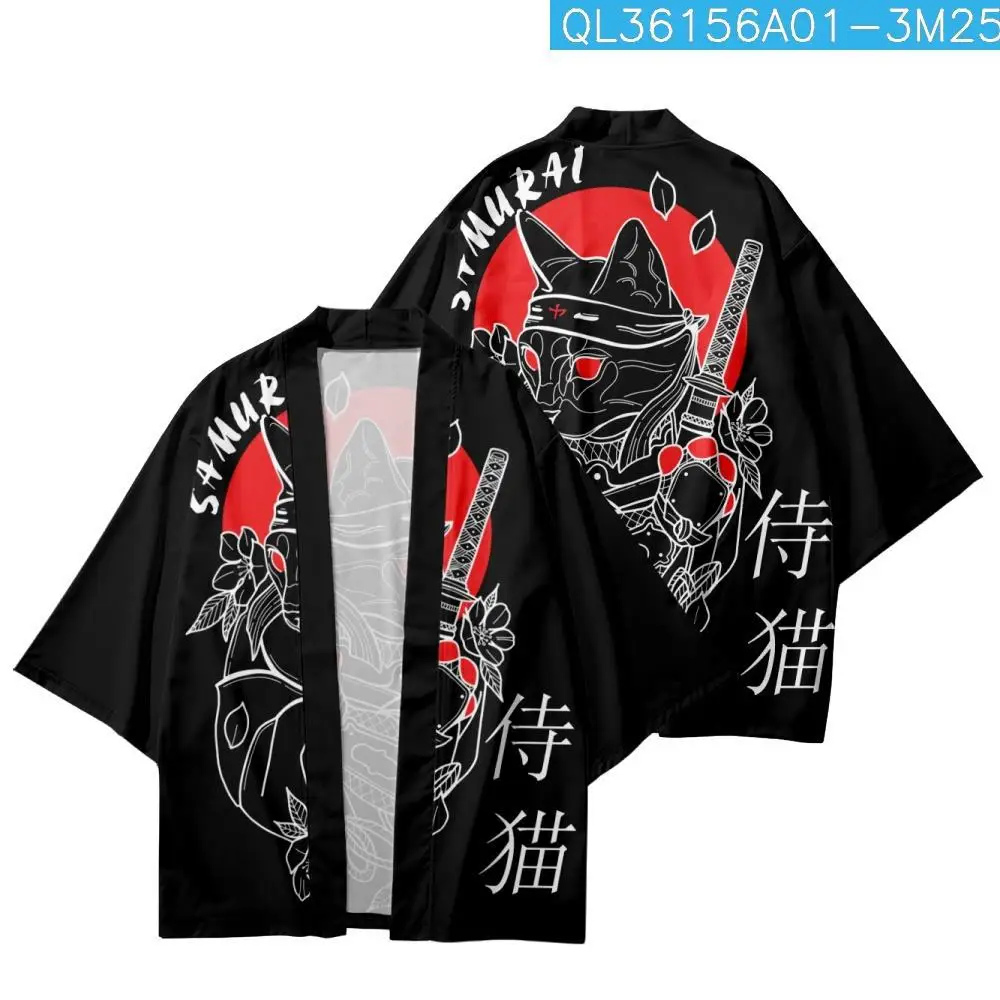 Summer Casual Loose Couple Women Men Haori Yukata Cartoon Cat Samurai Printed Black Kimono Beach Shorts Streetwear Cardigan
Summer Casual Loose Couple Women Men Haori Yukata Cartoon Cat Samurai Printed Black Kimono Beach Shorts Streetwear Cardigan