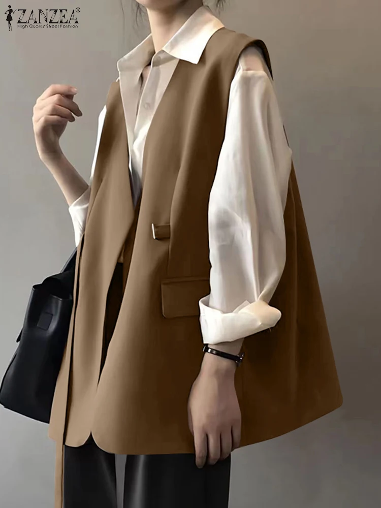 Korean Style V-Neck Suit Coats ZANZEA Women Sleeveless Blazer Casual Oversize Work Vests 2024 Spring Elegant Solid OL Blazer
Korean Style V-Neck Suit Coats ZANZEA Women Sleeveless Blazer Casual Oversize Work Vests 2024 Spring Elegant Solid OL Blazer