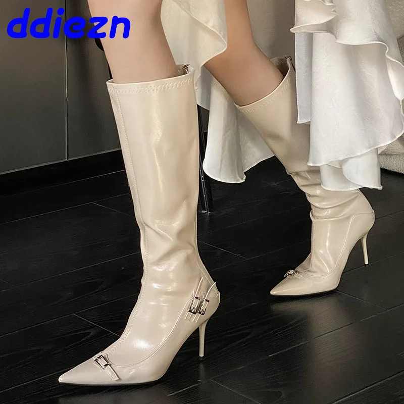 Fashion Metal Buckle Women Knee High Boots Heels Shoes Pointed Toe Ladies Long Modern Booties Footwear Shoes
Fashion Metal Buckle Women Knee High Boots Heels Shoes Pointed Toe Ladies Long Modern Booties Footwear Shoes